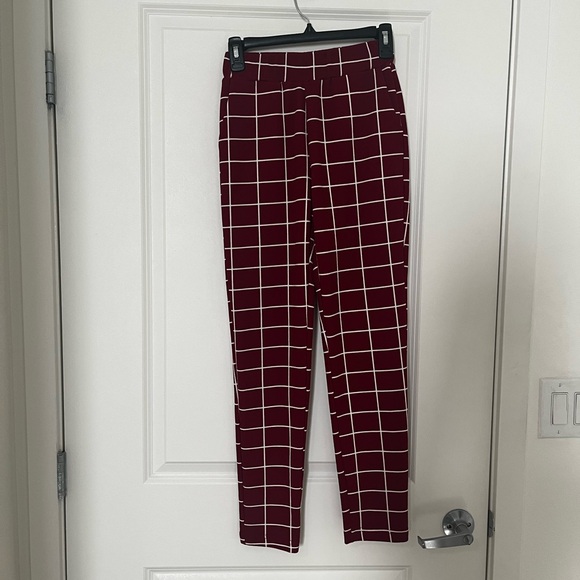 Red Grid-Pattern Pants - Picture 3 of 4